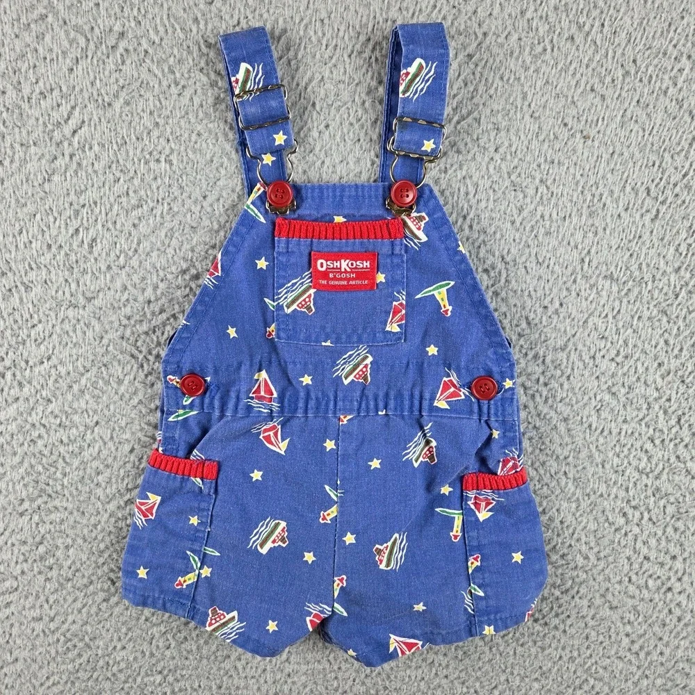OshKosh B'Gosh‎ Vestbak Bib Romper Overalls Size 12M Blue Vintage 1980s